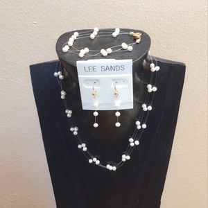 Lee Sands Pearl Illusion 3 pc Jewelry Set in Box Parure